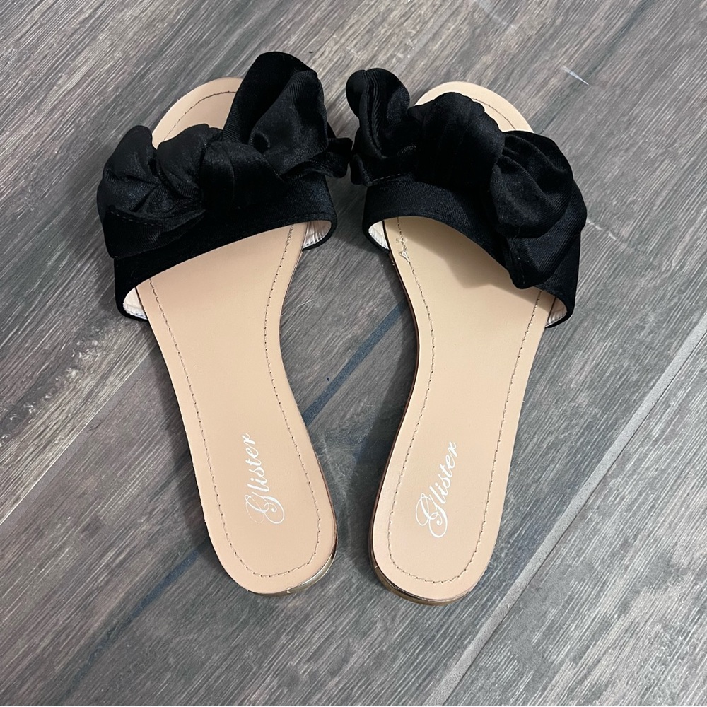 GLISTEN Suede Bow Tie Slides